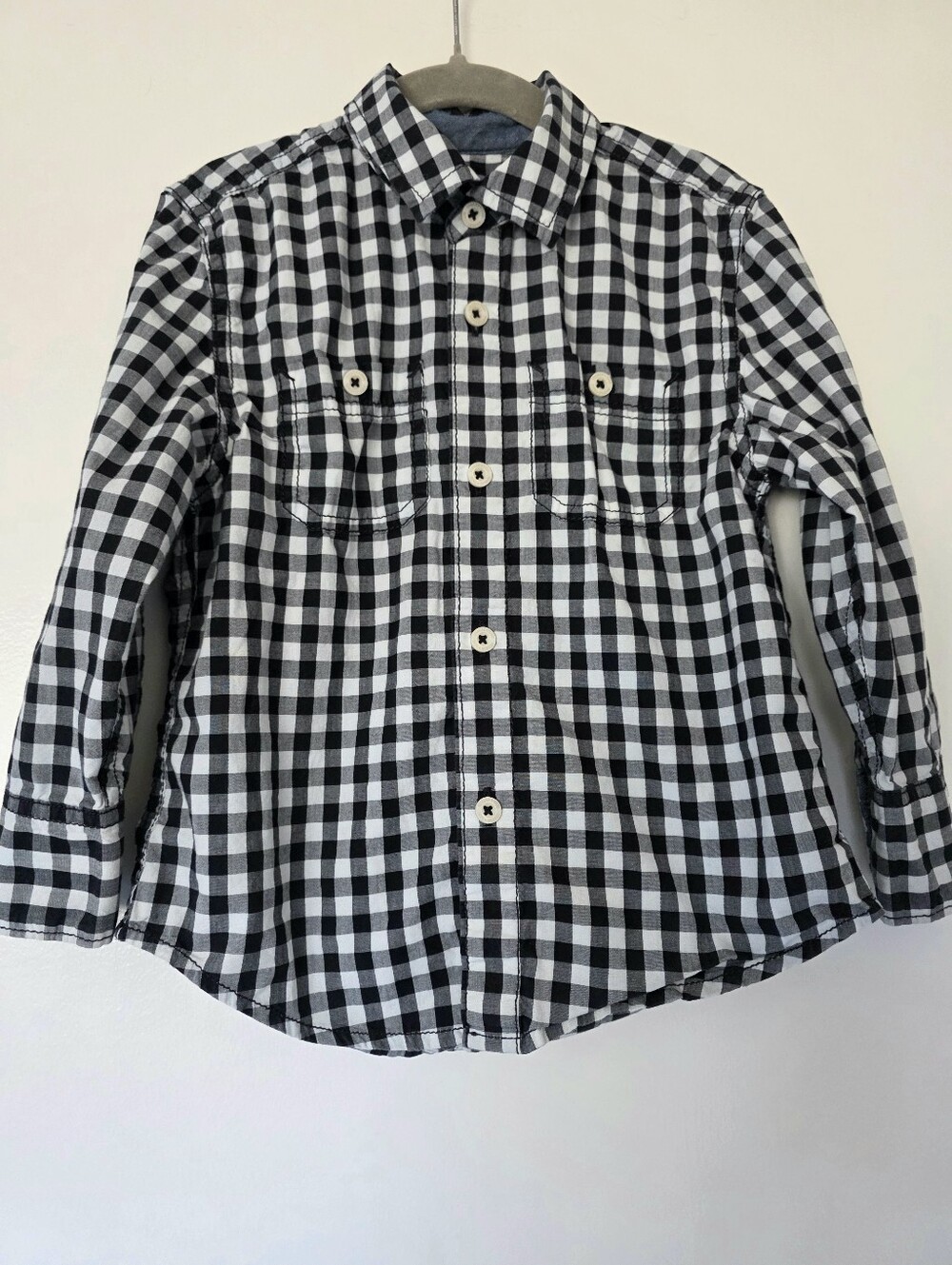 Tucker + Tate Boy's Button Up Shirt Black White Check Gingham Size 2 Cotton